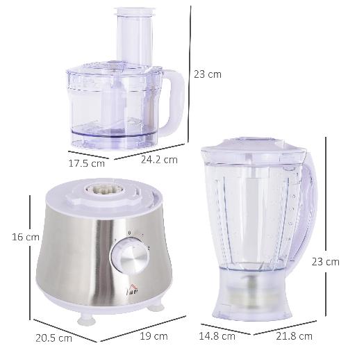 HOMCOM-Frullatore-da-500W-con-Caraffa-Lama-a-S-e-Lama-a-4-Punte-in-Acciaio-Inox-AS-e-ABS-2-Velocita-Regolabili-20.5x19x16cm-Bianco