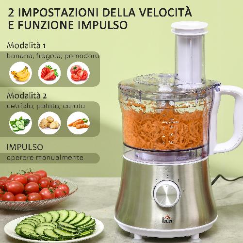 HOMCOM-Frullatore-da-500W-con-Caraffa-Lama-a-S-e-Lama-a-4-Punte-in-Acciaio-Inox-AS-e-ABS-2-Velocita-Regolabili-20.5x19x16cm-Bianco