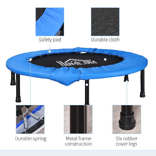 HOMCOM-Trampolino-Elastico-Fitness-Pieghevole-da-Giardino-Φ96.5-x-23-cm-Blu-e-Nero