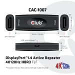 CLUB3D-DP-1.4-4K120HZ-HDR-ACTIVE-REPEATER-F-F-displayport-Nero