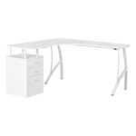 HOMCOM Scrivania Angolare con Cassettiera, Scrivania Ufficio Porta PC in Legno e Metallo, Bianco, 143.5x143.5x76cm