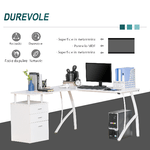 HOMCOM-Scrivania-Angolare-con-Cassettiera-Scrivania-Ufficio-Porta-PC-in-Legno-e-Metallo-Bianco-143.5x143.5x76cm