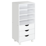 Vinsetto Cassettiera Ufficio con 4 Ruote 4 Ripiani 3 Cassetti, Schedario Portadocumenti in Legno MDF Bianco 38 x 30 x 86.8 cm