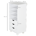 Vinsetto-Cassettiera-Ufficio-con-4-Ruote-4-Ripiani-3-Cassetti-Schedario-Portadocumenti-in-Legno-MDF-Bianco-38-x-30-x-86.8-cm