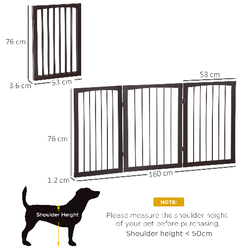 PawHut-Cancellino-Portatile-da-3-Sezioni-per-Cani-e-Animali-Domestici-Divisorio-di-Sicurezza-Pieghevole-160x1.2x76-cm-Marrone