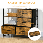 HOMCOM-Cassettiera-in-Stile-Industriale-con-4-Cassetti-in-Tessuto-Pieghevole-e-2-Ripiani-Aperti-84x30x71.5-cm-Marrone