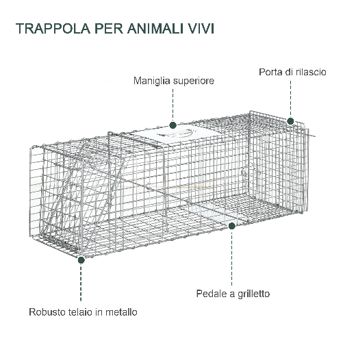 Outsunny-Gabbia-Trappola-per-Animali-Vivi-Pieghevole-in-Acciaio-93x31x34.5cm-Argento