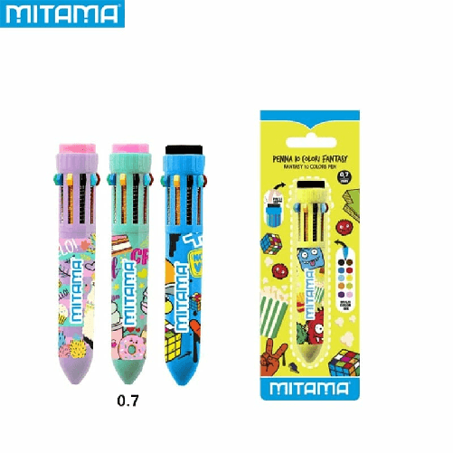 Penna-10-colori-Mitama-penna-a-sfera-con-funzione-scatto-10-diversi-colori-punta-07-mm-4-fantasie-differenti-ideali-per-la