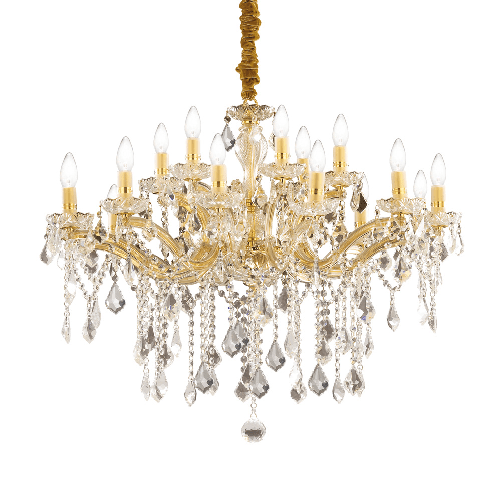 Lampadario-Classico-Florian-Metallo-Cristallo-Oro-18-Luci-E14