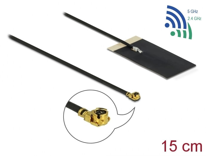 Delock-WLAN-802.11-ac-ax-a-h-b-g-n-antenna-MHF-I-plug-2.7---3.0-dBi-1.13-15-cm-FPC-montaggio-adesivo-interno