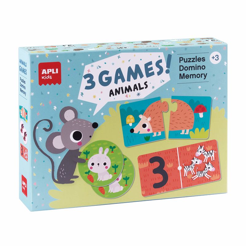 Apli-Set-di-3-Giochi-Animali--1-Puzzle-da-24-Pezzi-1-Domino-da-36-Pezzi-e-1-Memory-da-24-Pezzi