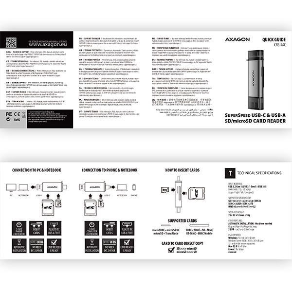 Axagon-CRE-SAC---MMC---MMC-Mobile---MMCmicro---MS-Duo---MicroSD--TransFlash----MicroSDHC---MicroSDXC---MiniSD---RS-MMC--