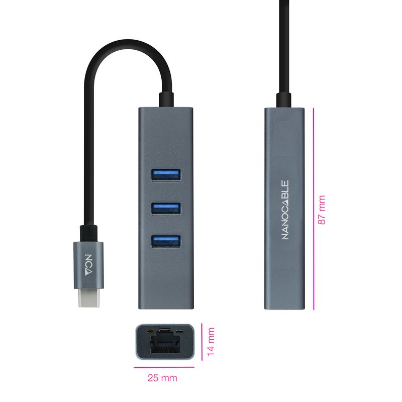 Nanocable-10.03.0408-replicatore-di-porte-e-docking-station-per-notebook-Cablato-USB-3.2-Gen-1--3.1-Gen-1--Type-C-Grigio