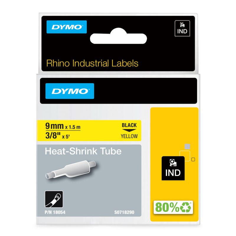 DYMO-RhinoPRO-Heat-shrink-tubes-nastro-per-etichettatrice-D1--Dymo-18054-9mm-Yellow-Heat-Shrink-Tube---S0718290-