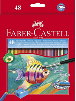 Faber-Castell-Matite-acquerello-colorate-classiche-Confezione-da-48-matite-colorate-acquerello-esagonali---pennello---Resistenza-alla-rottura---Colori-assortiti