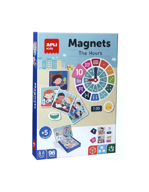 Apli-Gioco-Magnetico-Impara-le-Ore---1-Scenario-Magnetizzato-28-x-18-cm---96-Carte-con-le-Parti-dell-Orologio