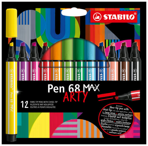 STABILO-Pen-68-MAX-marcatore-Beige-Nero-Blu-Marrone-Verde-Azzurro-Verde-chiaro-Arancione-Rosa-Viola-Rosso-Viola-Giallo-12-pz