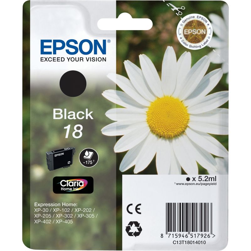 ORIGINALE-Epson-Cartuccia-d--39inchiostro-nero-C13T18014012-18-175-pagine-52ml-standard