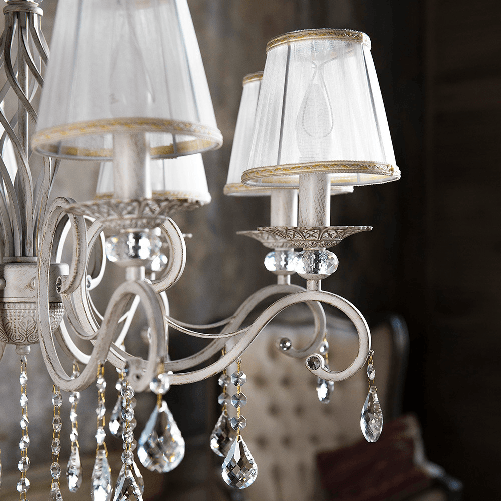 Lampadario-Shabby-Chic-Grace-Metallo-Bianco-8-Luci-Diffusori-Bianchi