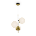 Sospensione-Contemporanea-Nostalgia-Metallo-Oro-Opaco-3-Luci-Diffusori-Bianchi