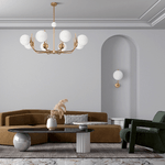 Lampadario-Contemporaneo-Rendez-Vous-Metallo-Ottone-8-Luci-E-Diffusori-Bianchi