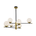 Lampadario-Contemporanea-Nostalgia-Metallo-Oro-Opaco-6-Luci-Diffusori-Bianchi