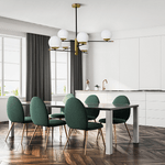 Lampadario-Contemporanea-Nostalgia-Metallo-Oro-Opaco-6-Luci-Diffusori-Bianchi