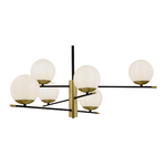 Lampadario-Contemporanea-Nostalgia-Metallo-Oro-Opaco-6-Luci-Diffusori-Bianchi