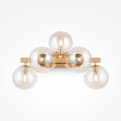 Applique-Contemporanea-Dallas-Metallo-Oro-5-Luci-Diffusori-Ambra