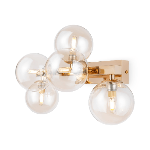 Applique-Contemporanea-Dallas-Metallo-Oro-5-Luci-Diffusori-Ambra