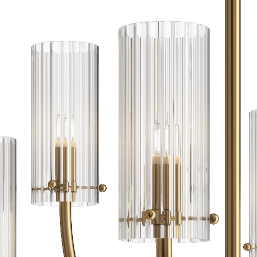 Lampadario-Contemporaneo-Arco-Metallo-Ottone-6-Luci-Diffusori-In-Vetro