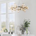 Lampadario-Contemporaneo-Dallas-Metallo-Oro-25-Luci-Diffusori-Ambra