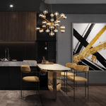 Lampadario-Contemporaneo-Dallas-Metallo-Oro-24-Luci-Diffusori-Ambra