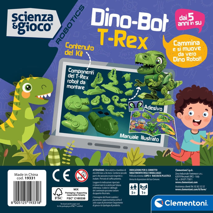 Clementoni-Robot-Scienza-Robotics-Dino-Bot-Costruire-Laboratorio-Robotica-Modello-di-Dinosauro-T-Rex-STEM-Gioco-Scientifico-5-Anni-Made-in-Italy-Colore-Italiano-Medio-19331