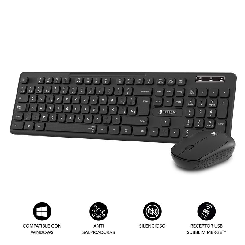 SUBBLIM-SUBKBC-CSSW10-tastiera-Mouse-incluso-Universale-RF-Wireless-QWERTY-Spagnolo-Nero