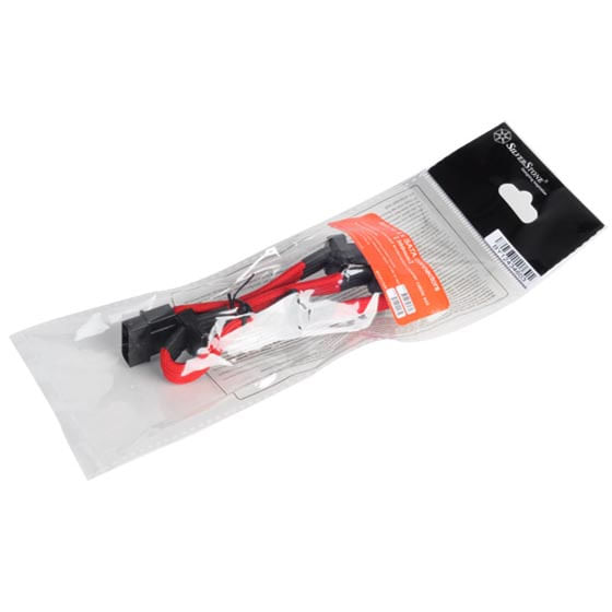 Silverstone-0.3m-Molex-4p-4xSATA-03-m--Silverstone-4-pin-Molex-to-4x-SATA-30cm-Extension---Red-