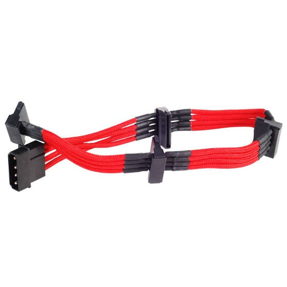 Silverstone-0.3m-Molex-4p-4xSATA-03-m--Silverstone-4-pin-Molex-to-4x-SATA-30cm-Extension---Red-