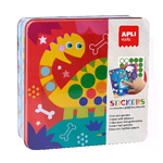 Apli Kids Dino Eraser Set - Include 8 fogli illustrati - 8 fogli di gomma rimovibili - Esclusiva scatola di metallo