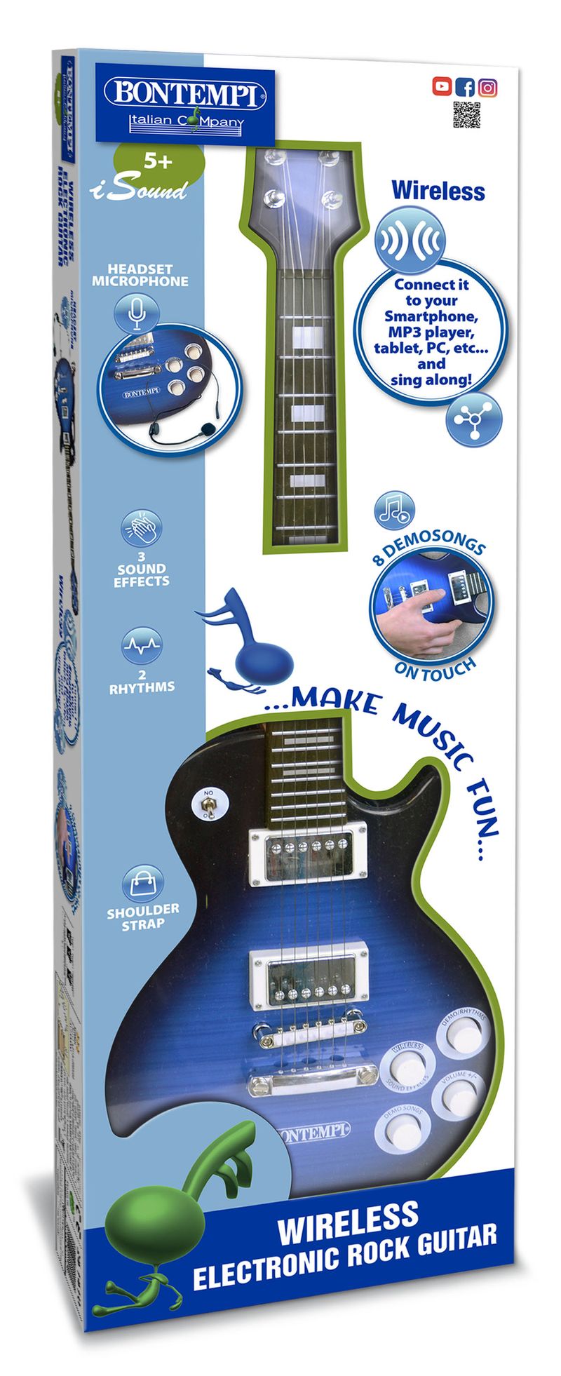 CHITARRA-ELETTRONICA-CON-MICROFONO-E-CON-WIRELESS-BLU