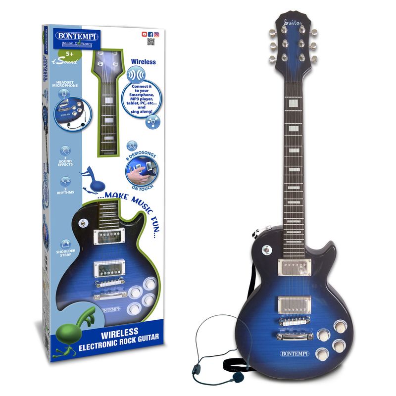 CHITARRA-ELETTRONICA-CON-MICROFONO-E-CON-WIRELESS-BLU