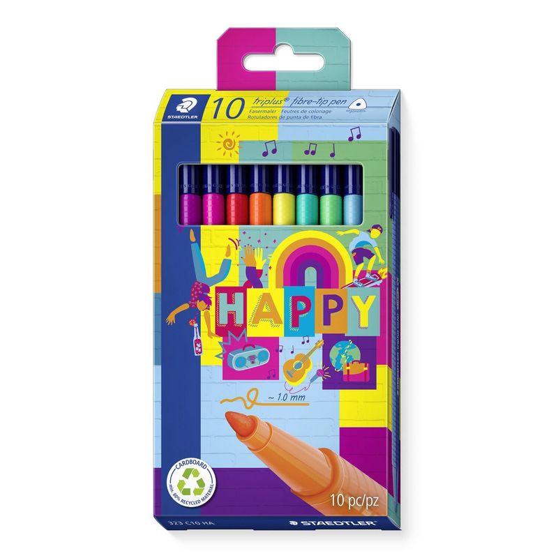 Staedtler-Triplus-Color-323-Confezione-da-10-pennarelli-a-punta-fine---Corsa-1-mm-circa---Inchiostri-a-base-d-acqua---Colori-assortiti