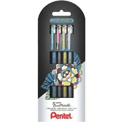 Pentel-Dual-Metallic-Penna-stick-a-sfera-Nero-Blu-Oro-Argento-4-pz