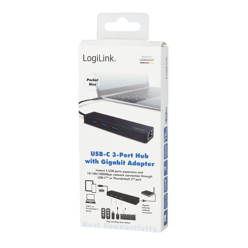 LogiLink-USB-3.1-Hub-Type-C-3-porte-3-porte-GEN-1-LAN-nero