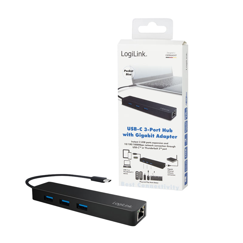 LogiLink-USB-3.1-Hub-Type-C-3-porte-3-porte-GEN-1-LAN-nero