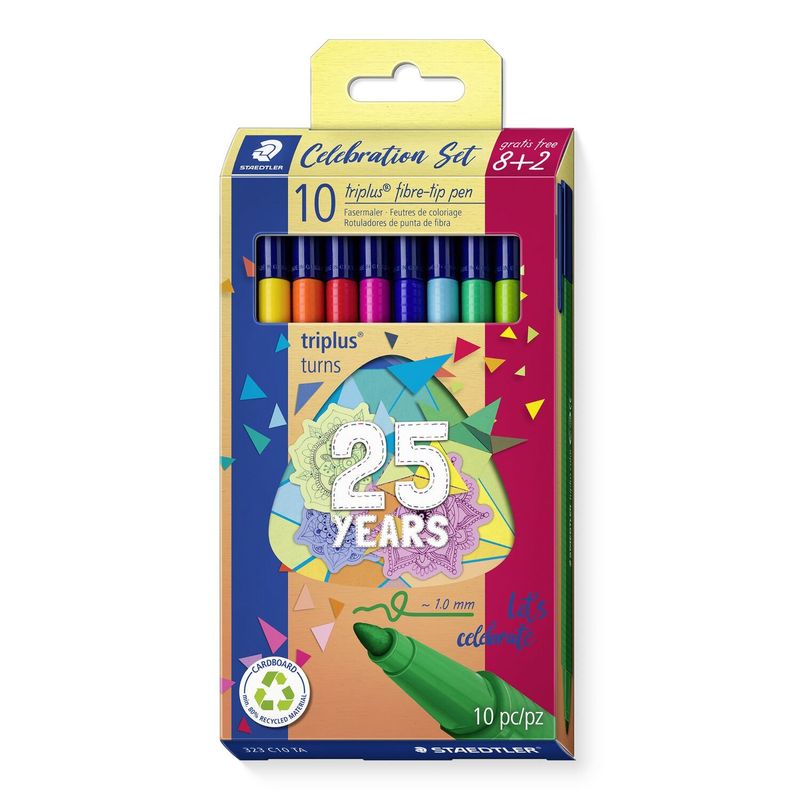 Staedtler-Triplus-Color-323-Confezione-da-10-pennarelli-a-punta-fine---Corsa-1-mm-circa---Inchiostri-a-base-d-acqua---Colori-assortiti