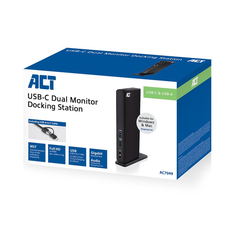 Dock-per-notebook-ACT-AC7049-e-povero-replicatore-Bedraad-USB-3.2-Gen-1--3.1-Gen-1--Type-C-Nero