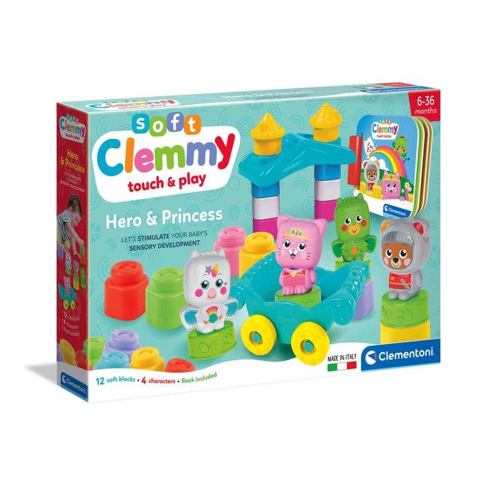 Clementoni-Soft-Clemmy---Baby-Hero---Princess-Set-Costruzioni-Sensoriali-per-Bambini-6-36-Mesi-12-Mattoncini-Morbidi-Lavabili-Gioco-Educativo-per-Sviluppo-Motorio-e-Cognitivo-Made-in-Italy-17835