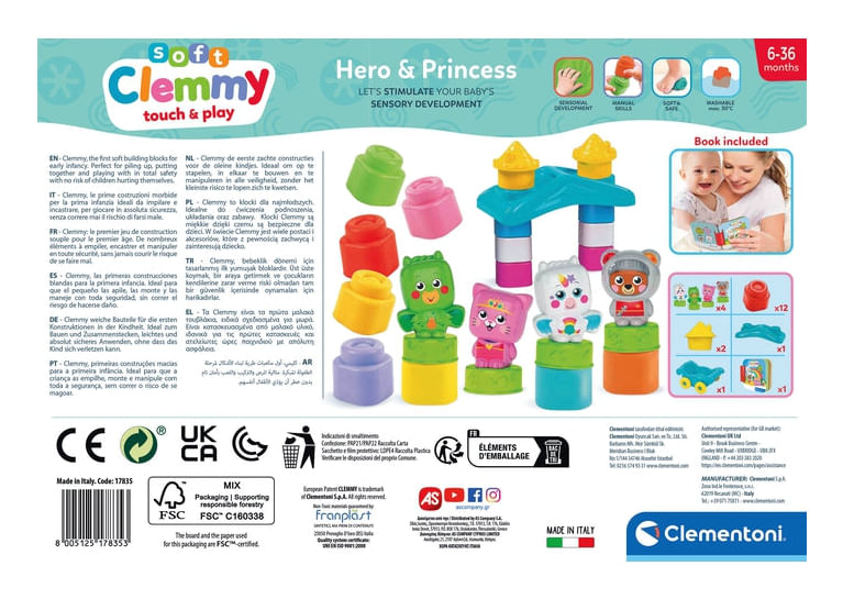 Clementoni-Soft-Clemmy---Baby-Hero---Princess-Set-Costruzioni-Sensoriali-per-Bambini-6-36-Mesi-12-Mattoncini-Morbidi-Lavabili-Gioco-Educativo-per-Sviluppo-Motorio-e-Cognitivo-Made-in-Italy-17835