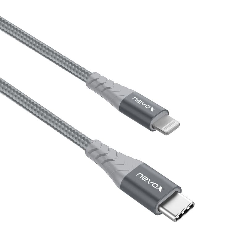 Cavo-dati-USB-Lightning-a-Tipo-C-Nevox-2M---MFi-Nylon-intrecciato---argento--1886-