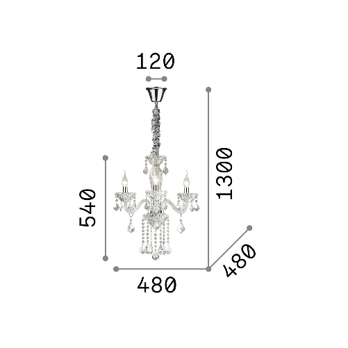 Lampadario-Classico-Tiepolo-Vetro-Trasparente-3-Luci-E14